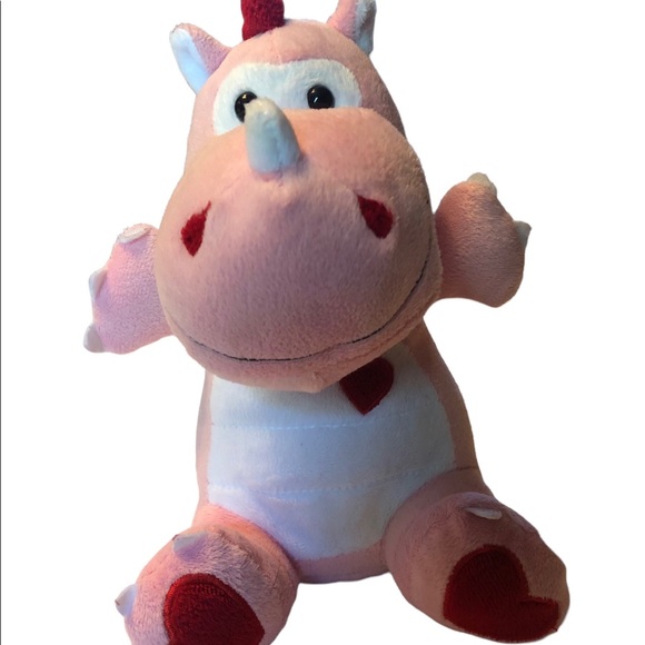 Pink Dragon Plush Red Hearts Stuffed Animal 12” Animal Adventure Valentines 2011 - Picture 1 of 9